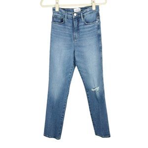 Frame Womens Le Sylvie Slender Straight Jeans Lomina Rips Size 24 Ankle Blue